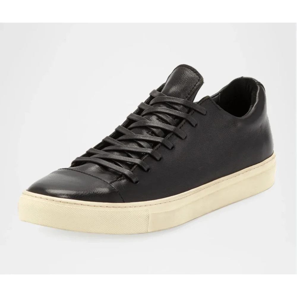 John Varvatos 315 Reed Low Top Sneakers 10 Black Leather Luxe Minimalist F2754T1